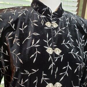 Elegant Vintage 90s Womens L Black Velvet with Silver Bamboo Dress Jacket